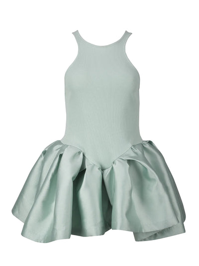 Heavy Satin And Rib Jersey Peplum Tank Top  Mint
