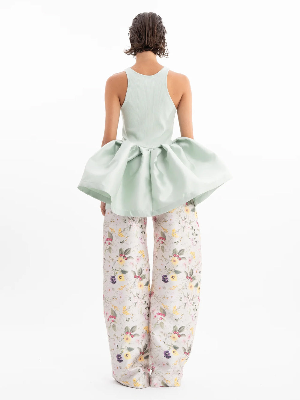 Heavy Satin And Rib Jersey Peplum Tank Top  Mint