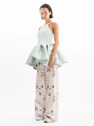 Heavy Satin And Rib Jersey Peplum Tank Top  Mint