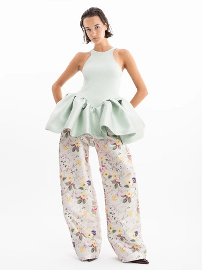 Heavy Satin And Rib Jersey Peplum Tank Top  Mint
