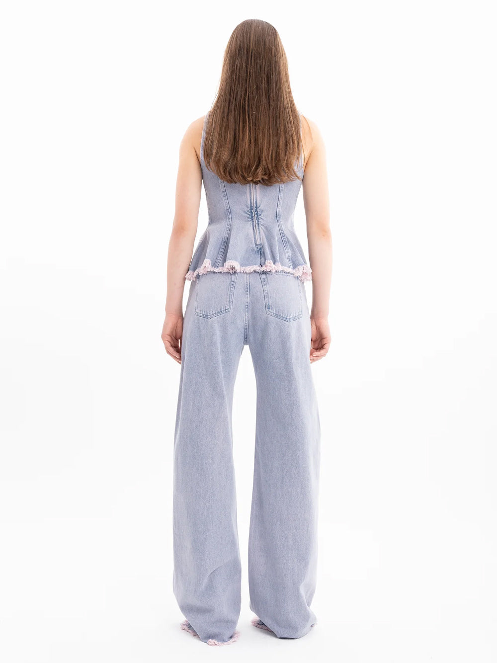 Lilac Overdye Denim Tank Top With Seams Lilac