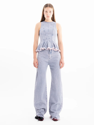 Lilac Overdye Denim Tank Top With Seams Lilac