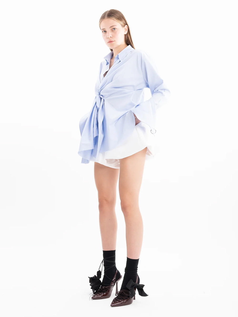Blue Oxford Wrap Shirt Light Blue