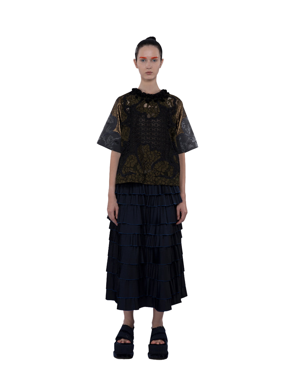 Embellished Mix Lace And Lame Black-bronze