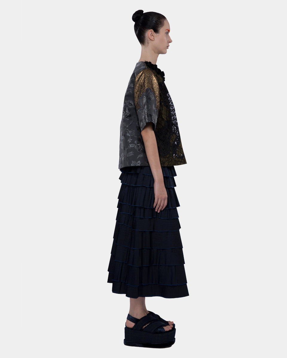 Embellished Mix Lace And Lame Black-bronze