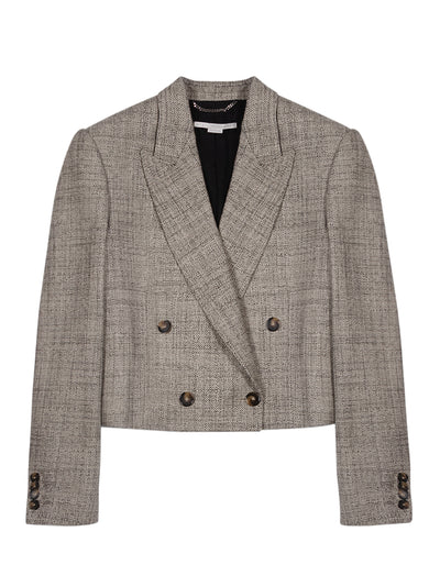Cropped Boxy Double-Breasted Blazer (Beige)