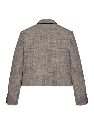 Cropped Boxy Double-Breasted Blazer (Beige)