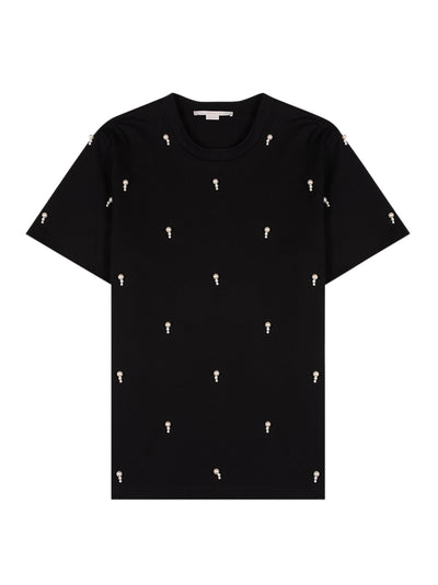 Embroidered Pearls Jersey T-shirt (Black)