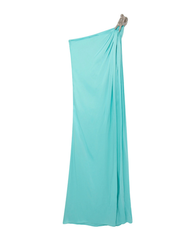 Falabella Crystal Chain Double Satin One-Shoulder Gown (Aquamarine)