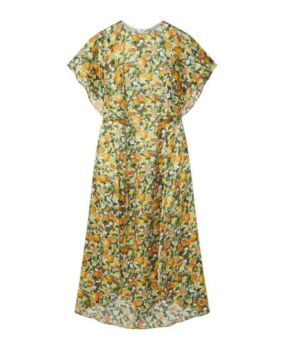 Lemon Print Silk Midi Dress (Multicolour)