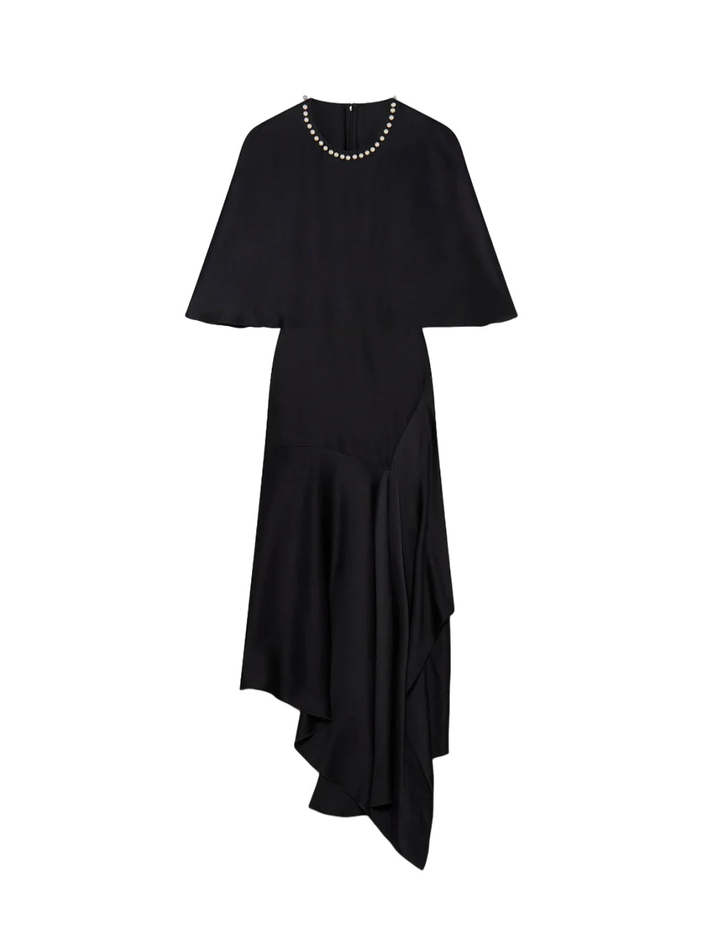 Pearl Embroidery Double Satin Midi Dress (Black)