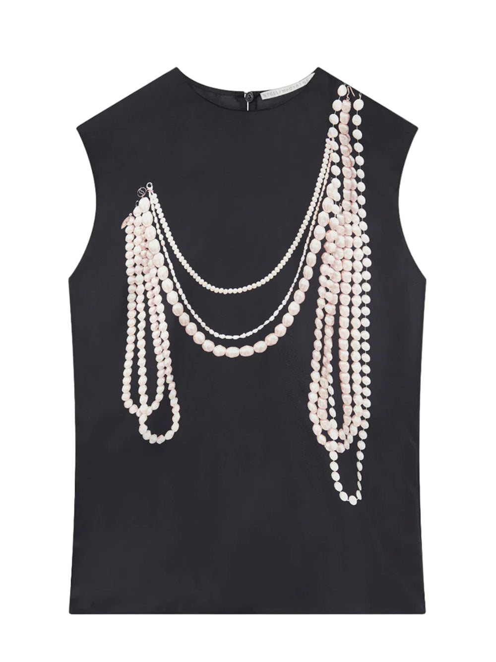 Pearl Trompe L’oeil Print Silk Sleeveless Top (Black)