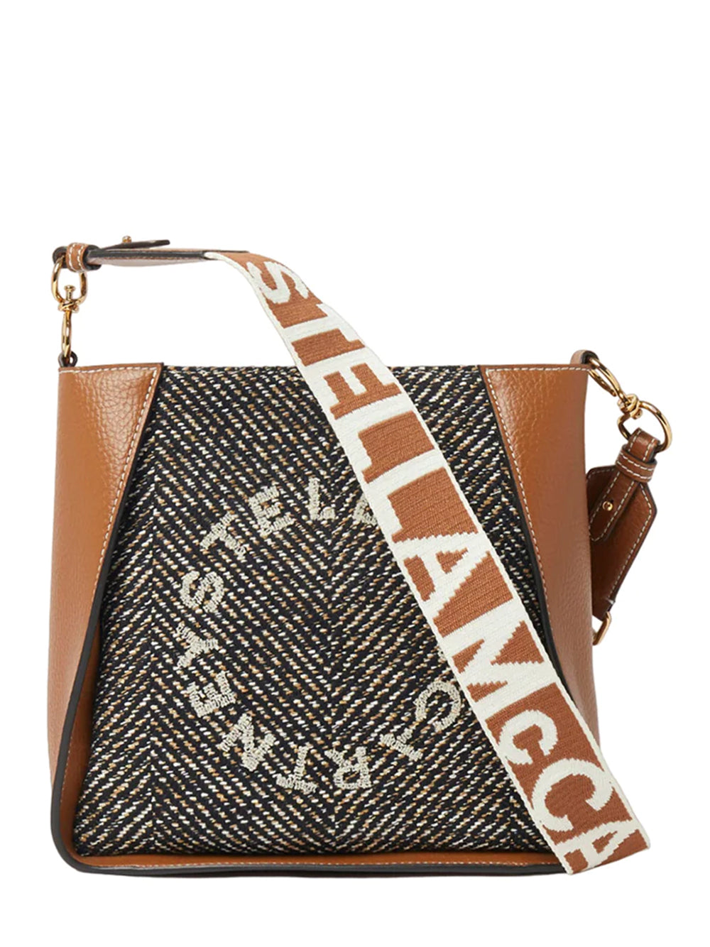 Stella Logo Herringbone Weave Shoulder Bag (Black/Pecan)