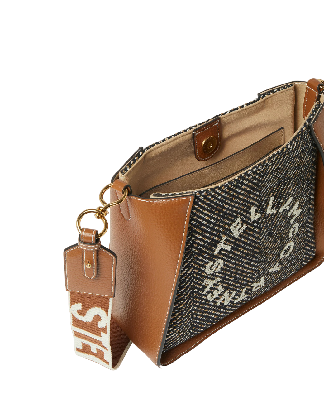 Stella Logo Herringbone Weave Shoulder Bag (Black/Pecan)
