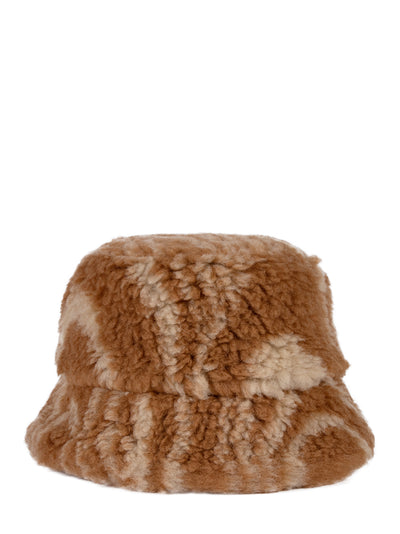 Woodgrain Teddy Jacquard Bucket Hat (Camel Cream)