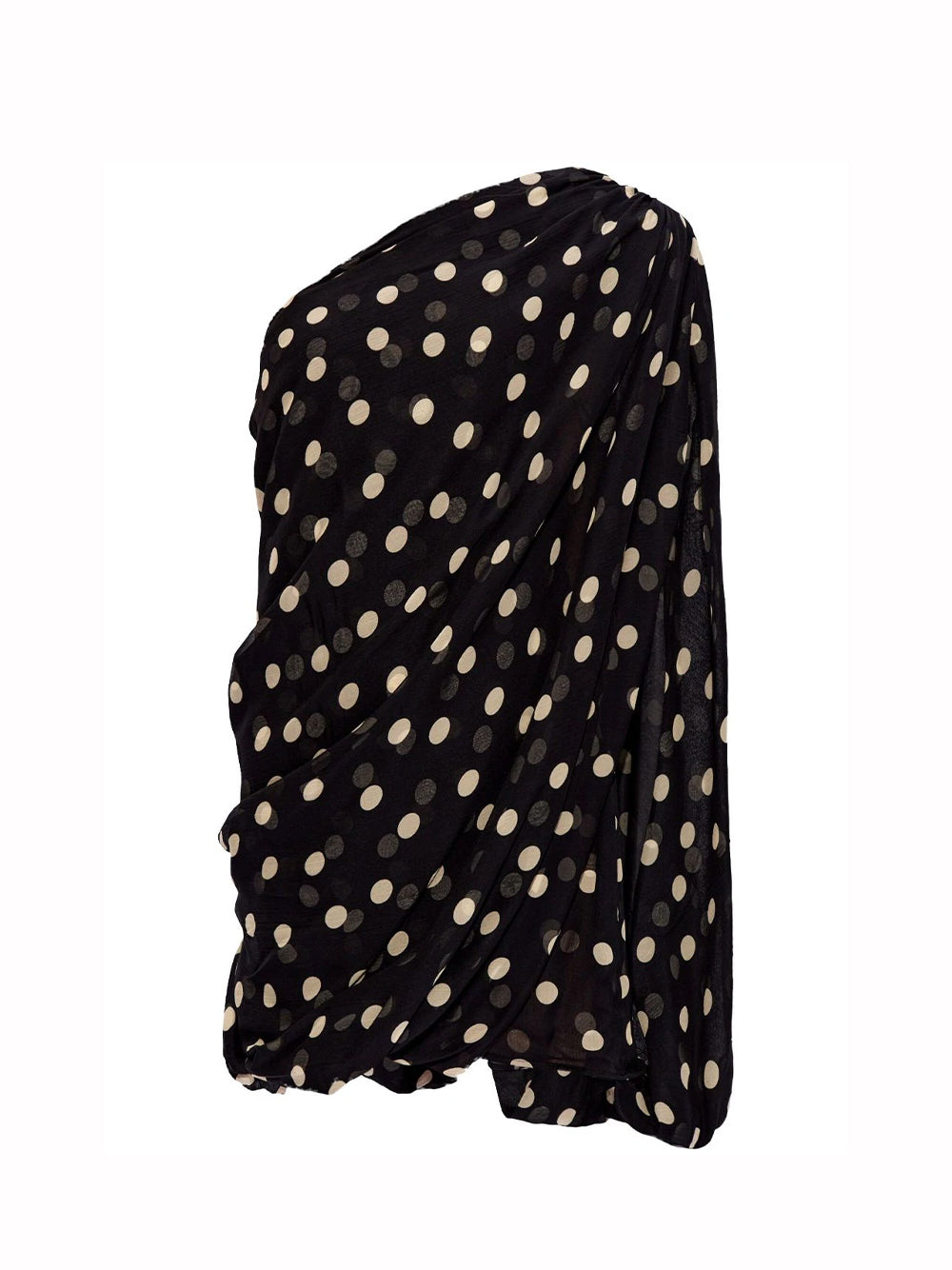 Asymmetric Polka Dot Silk Mini Dress (Black/Cream)