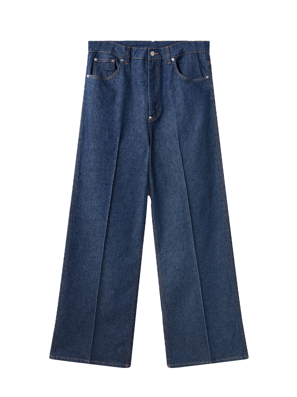 Center Pleat Denim Tailored Pants (Blue)
