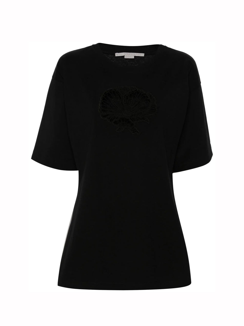 Crochet Cutout Opened Sleeve Tee (Black)