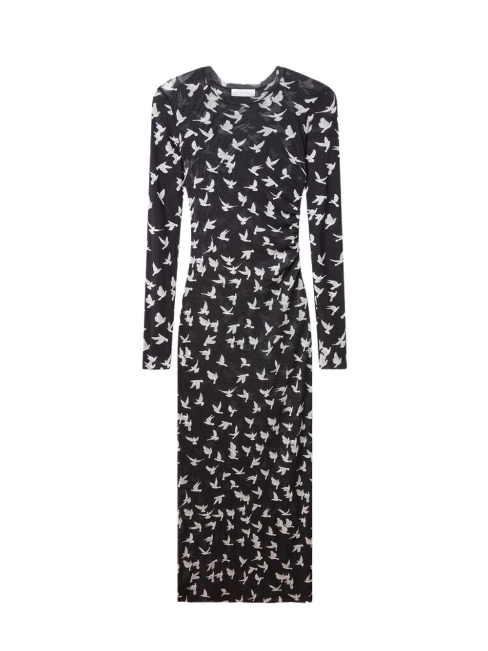 Dove Print Mesh Long Sleeve Dress (Black / White)