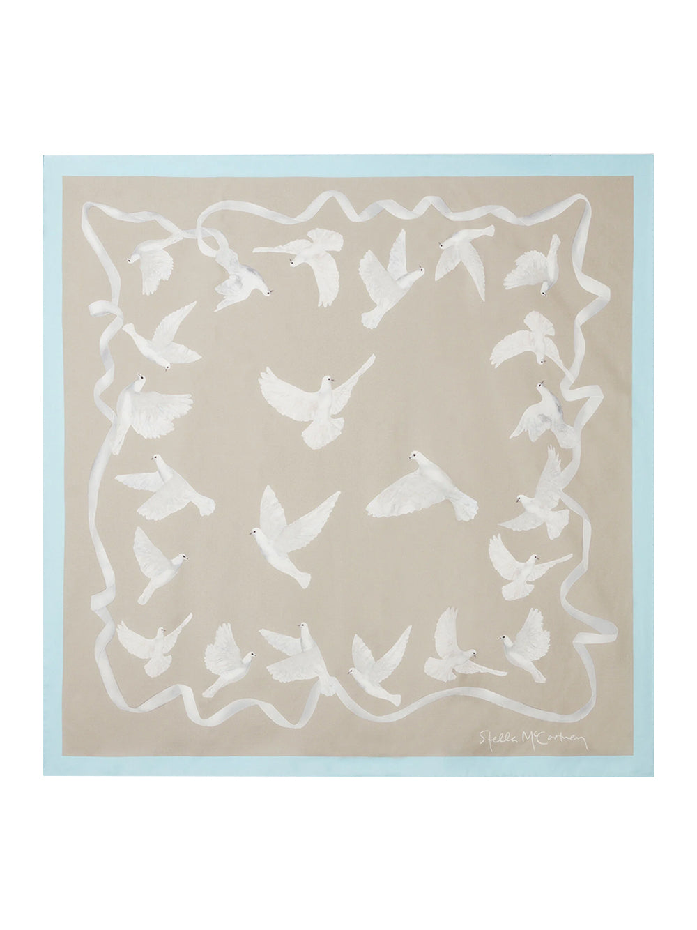 Dove Print Square Scarf (Beige / White)