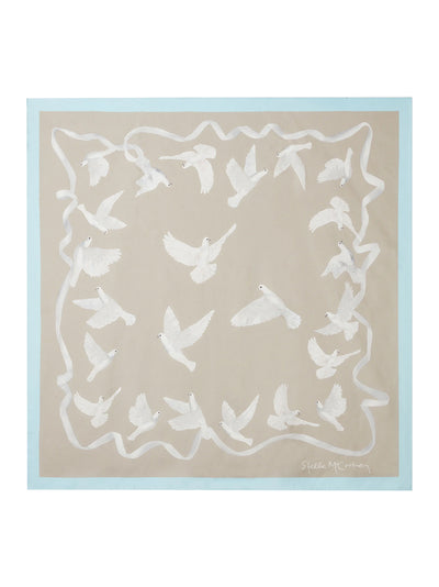 Dove Print Square Scarf (Beige / White)
