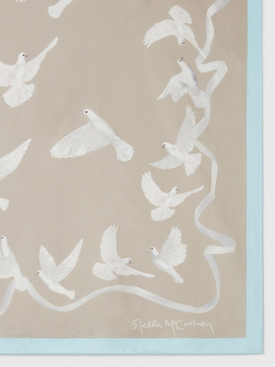 Dove Print Square Scarf (Beige / White)