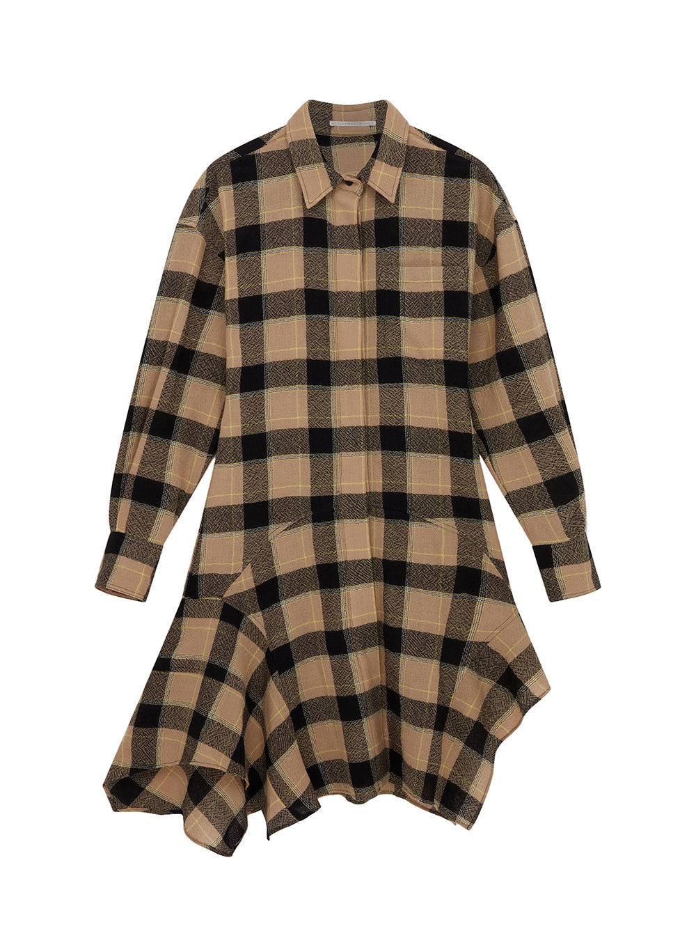 Flared Check Midi Dress (Light Camel)