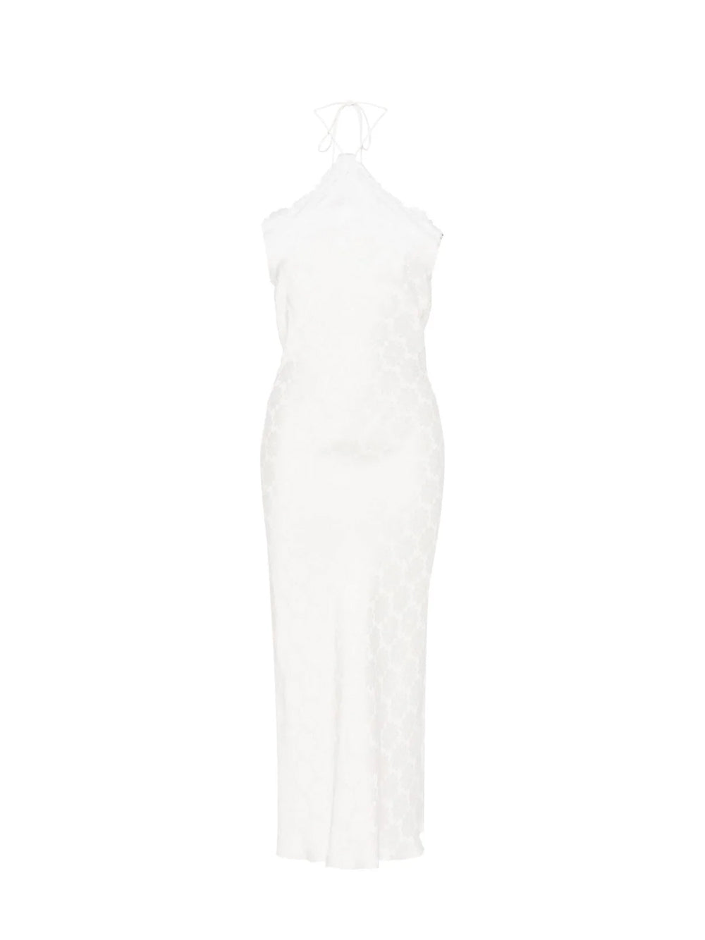 Flower Jacquard Halterneck Dress (White)