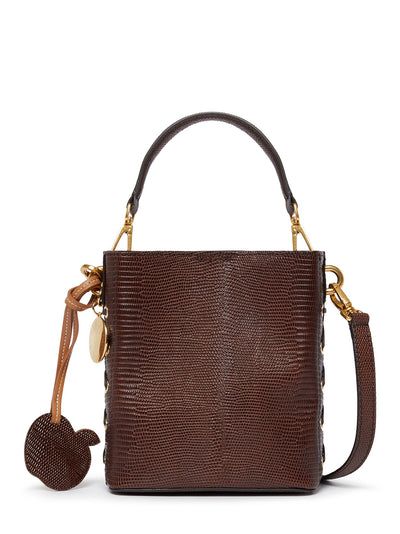 Frayme Scale-Embossed Bucket Bag (Chocolate Brown)