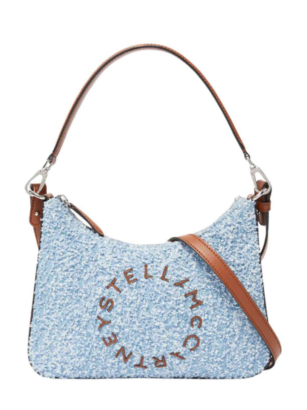 Logo Denim Bouclé Crossbody Shoulder Bag (Light Blue)