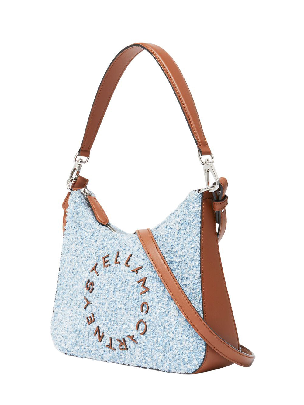 Logo Denim Bouclé Crossbody Shoulder Bag (Light Blue)