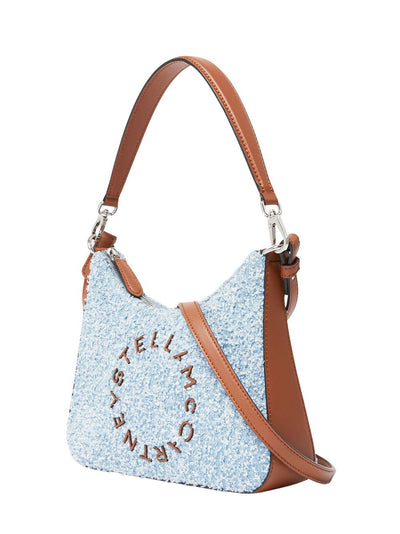 Logo Denim Bouclé Crossbody Shoulder Bag (Light Blue)