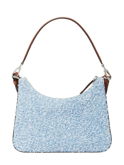 Logo Denim Bouclé Crossbody Shoulder Bag (Light Blue)