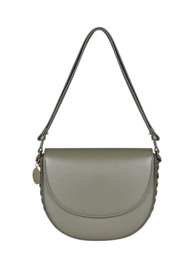 Frayme Medium Flap Shoulder Bag Embossed Grainy Mat & Tonal Chain (Military Green)
