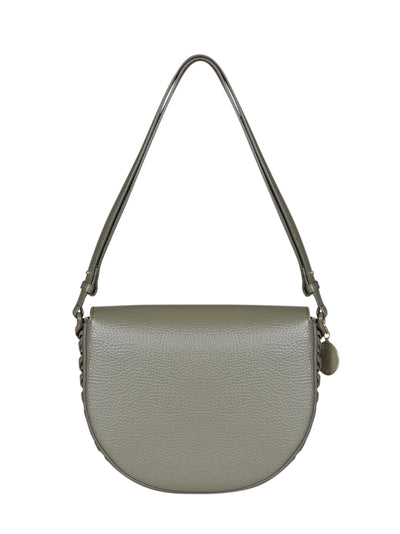 Frayme Medium Flap Shoulder Bag Embossed Grainy Mat & Tonal Chain (Military Green)