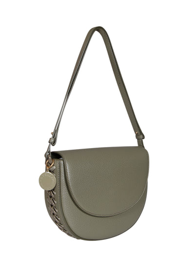 Frayme Medium Flap Shoulder Bag Embossed Grainy Mat & Tonal Chain (Military Green)