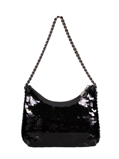 Mini Zip Shoulder Bag Eco Oversized Paillettes (Black)