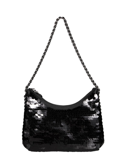 Mini Zip Shoulder Bag Eco Oversized Paillettes (Black)