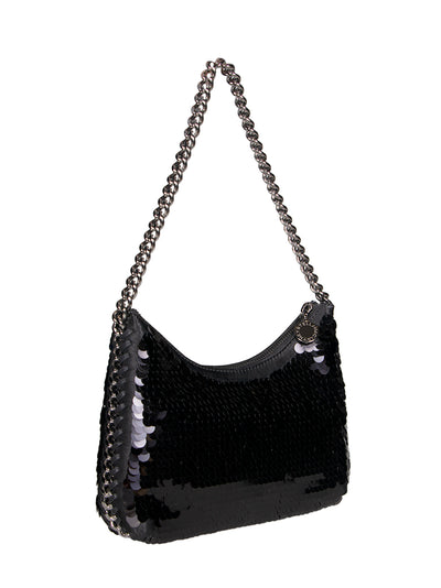 Mini Zip Shoulder Bag Eco Oversized Paillettes (Black)
