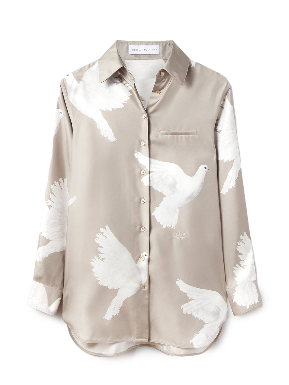 Oversized Dove Print Shirt (Beige / White)