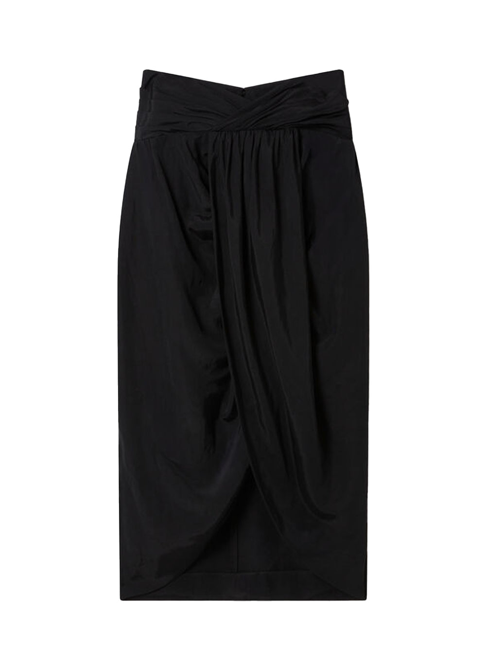 Ruched Wrapped Midi Skirt (Black)