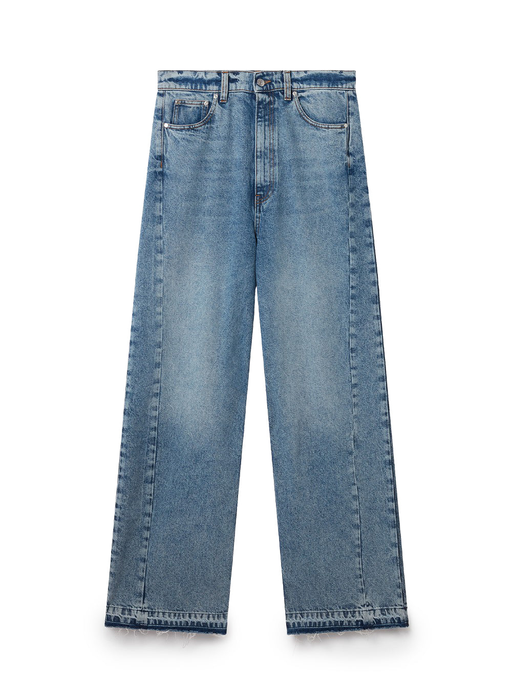 Two Tone Wash Slouchy Straight Leg Jeans (Blue)