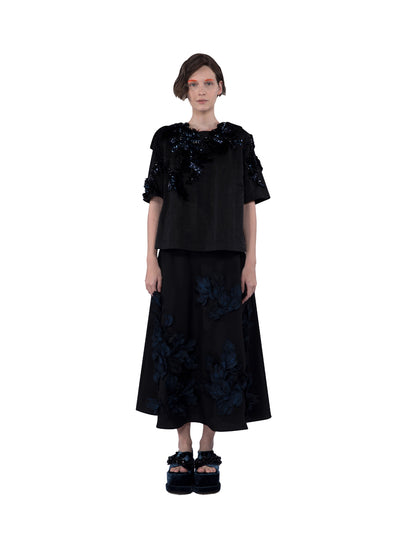 Embellished Crinkled Taffeta Top Black