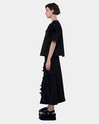 Embellished Crinkled Taffeta Top Black