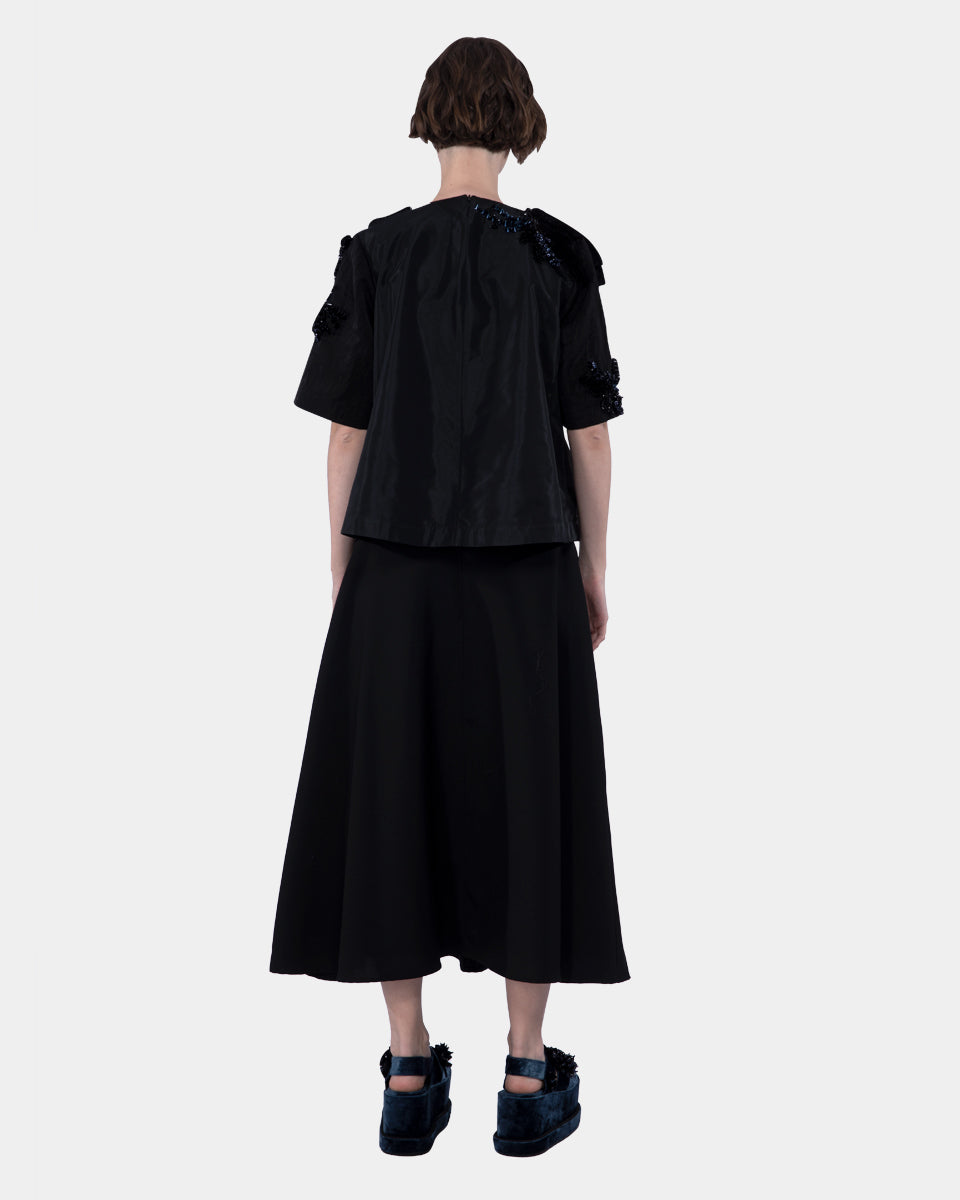 Embellished Crinkled Taffeta Top Black
