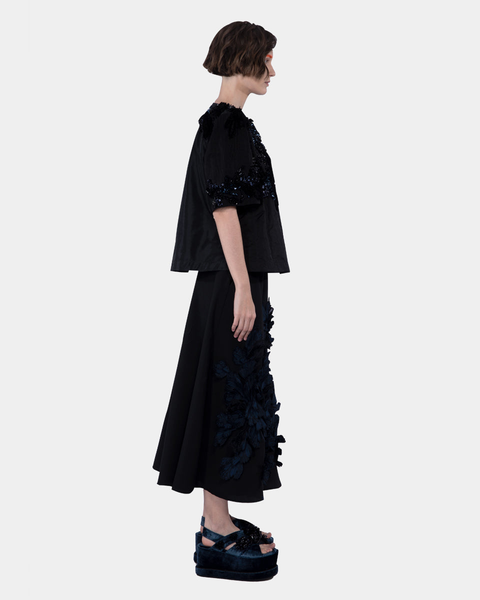 Embellished Crinkled Taffeta Top Black