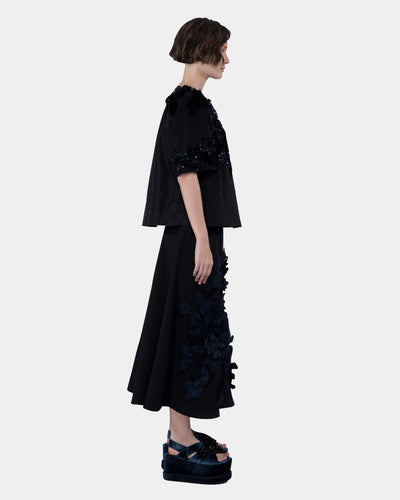 Embellished Crinkled Taffeta Top Black
