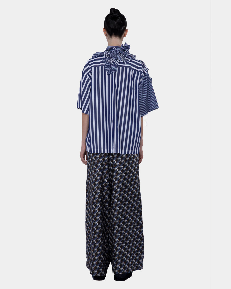 3d Embellished Short Sleeve Mix Cotton Blue Stripe
