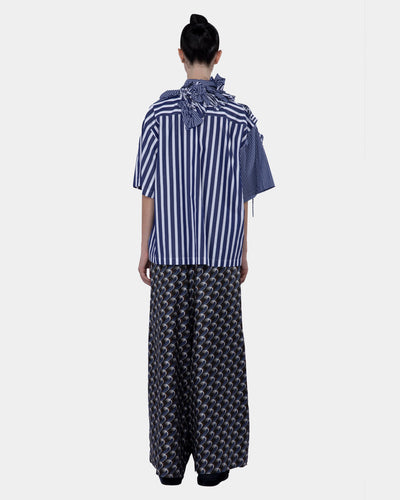 3d Embellished Short Sleeve Mix Cotton Blue Stripe