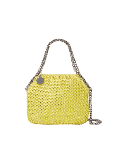 Falabella Crystal Mesh Mini Tote Bag with Silver Color Chain (Oxide Yellow)